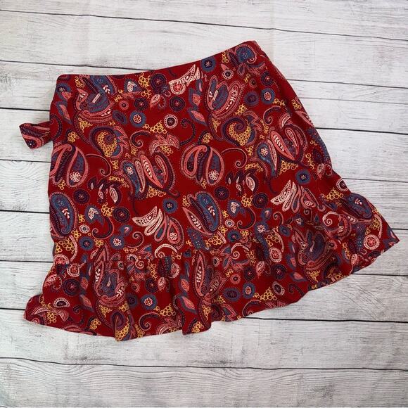 LOFT Women's Paisley Print Ruffle Wrap Skirt Zesty Red Size 4 - Picture 9 of 10